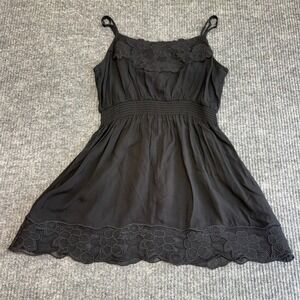 XXI Women's S Black Lace Trim Cami Mini Dress Smocked Waist Boho Fairy Spaghetti